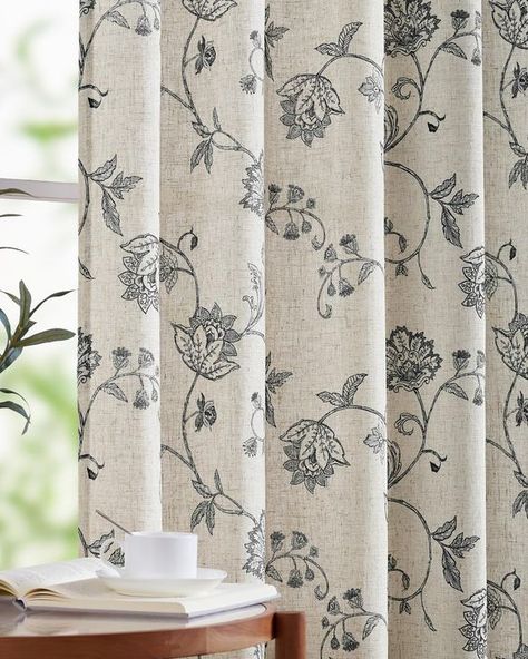 PRICES MAY VARY. Floral Linen Blend Curtains: Add some warmth and decorative touch with JINCHAN Floral Linen Blend curtains. Package includes 2 panels in 50 inch wide by 96 inch long each, 100 by 96 combined. Stylish print design, Available in 5 colors (grey, blue, green, taupe, black), these panels bring both casual warmth and refined style to the room. Light Filtering & Privacy: Made of triple weave fabric with flower print, these linen window curtains strike a perfect balance between softness Bedroom Curtains And Bedding, Modern Farmhouse Curtains Living Rooms, Joanna Gaines Curtains, Printed Curtains Living Room, Light Academia Interior, Floral Curtains Living Room, Drapes For Dining Room, Farmhouse Curtain Ideas, Farmhouse Curtains Living Room