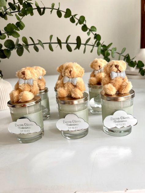 Sage Green Teddy Bear Candle, Teddy Bear Baby Shower Favors, Teddy Bear Birthday, Glass Candles, Thank You Beary Much, We Can Bearly Wait - Etsy Teddy Bear Baby Shower Favors, Bear Baby Shower Favors, Teddy Bear Candle, Baby Shower Nails, Green Teddy Bear, Teddy Bear Party, Bear Candle, Teddy Bear Theme, Glass Candles