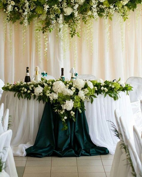 Bridal Table Emerald Green Bride And Groom Table, Emerald Green Wedding Head Table, Sweetheart Table Wedding Emerald Green, Wedding Couple Table Flowers, Wedding Main Table Decor, Main Table Wedding Decoration, Emerald Wedding Decor, Main Table Wedding, Wedding Couple Table