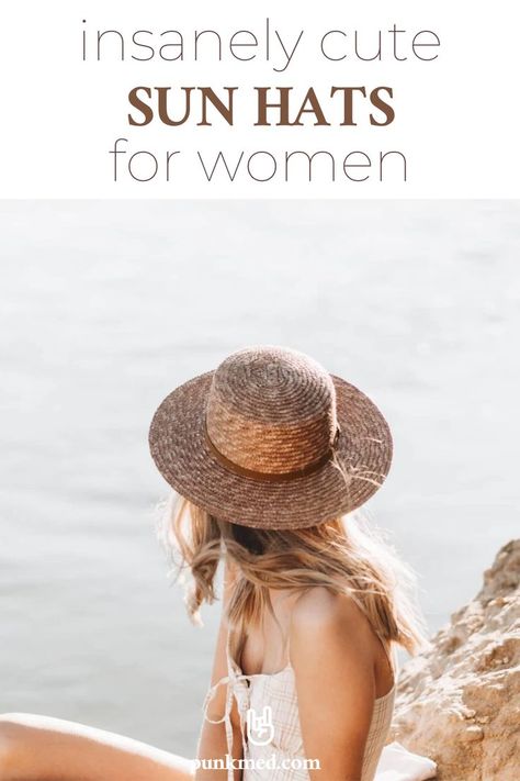 woman shown from the back showing off her super cute and ethically made sun hat made out of woven plant material.  Model is at the seaside overlooking a cliff in summer Womens Sun Hats Summer, Sun Protection Outfit, Summer Hats For Women 2024, Sun Hats For Women Outfit, Sustainable Fashion Photography, Sustainable Fashion Upcycling, Womens Sun Hat, Gardening Hat, Cute Sun