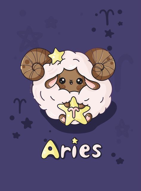 Kawaii, illustration, Aries, horoscope, Zodiac, cute, samiart23, ♈️, stars, draw, season