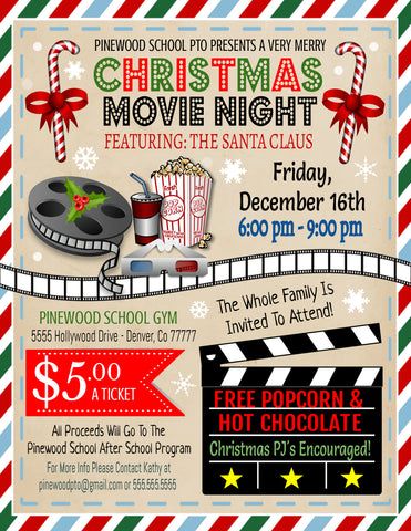 Holiday Fundraiser Ideas, Cheer Fundraiser Ideas, Fundraiser Ideas School, Pto Flyers, Movie Night Flyer, Creative Fundraising, Cinema Party, Pta Fundraising, Fun Fundraisers