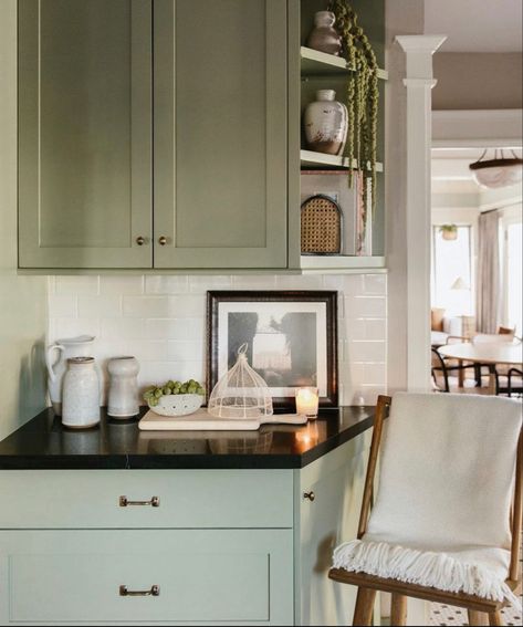 Martha Mullholland, farrow and ball “lichen” Jacey Duprie Style, Jenni Kayne Home, Farrow And Ball Kitchen, Jacey Duprie, Damsel In Dior, Farrow And Ball, Jenni Kayne, Kitchen Nook, Historic Home