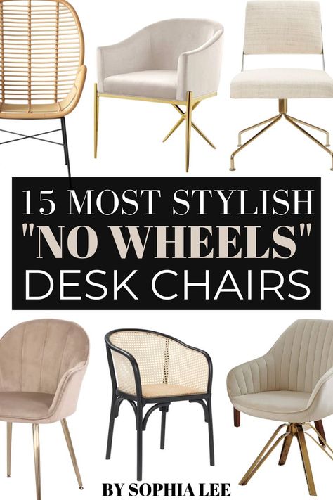 OMG, I have been searching for cute desk chairs without wheels for my home office and these are perfect! Desk Chairs For Bedroom No Wheels Comfy, Desk Chairs White, Writing Desk Chairs, Most Comfortable Desk Chair, Desk With Two Chairs, Office Chair Home, Small Home Office Chair, Comfortable Stylish Office Chair, Decorative Desk Chair