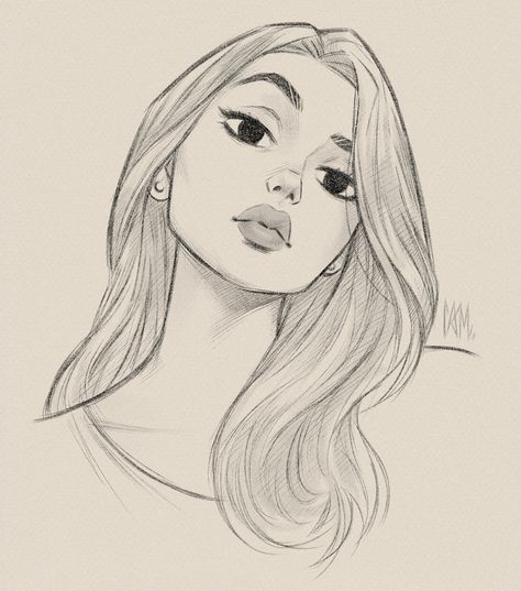 Cool Girl Drawings, Easy Pencil Drawings, Digital Art Software, Face Cartoon, Drawing Eyes, Girl Drawing Sketches, Drawing Heads, Cute Sketches, Small Drawings