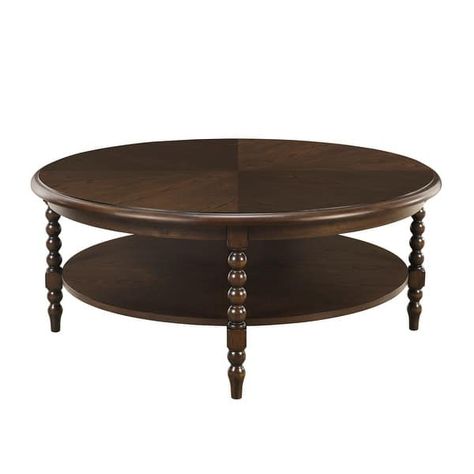 Martha Stewart Philippe Round Coffee Table with Shelf - 42"Dia x 17.5"H - Bed Bath & Beyond - 40263882 Coffee Table With Shelf, Carved Legs, Brown Table, Inspired Living, Game Room Furniture, Round Coffee Table, Coffee Table Wood, Kitchen Dining Furniture, Martha Stewart