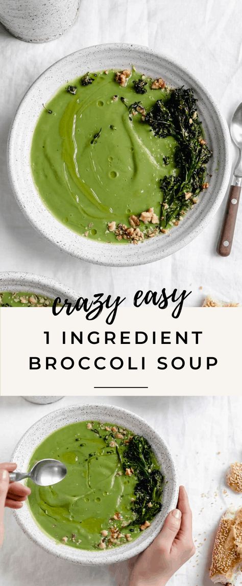 You won't believe this uber creamy soup only contains one thing: broccoli. This healthy 1 ingredient broccoli soup comes together in under 10 minutes! #healthy #creamy #broccolisoup #vegan Healthy Broccoli Soup Clean Eating, Vegan Broccoli Soup Recipes, Clean Food Crush Broccoli Soup, Aip Broccoli Soup, Broccoli Stem Soup, Healthy Broccoli Soup, Vegan Broccoli Soup, Kid Friendly Dinners Healthy, Healthy Blender Recipes