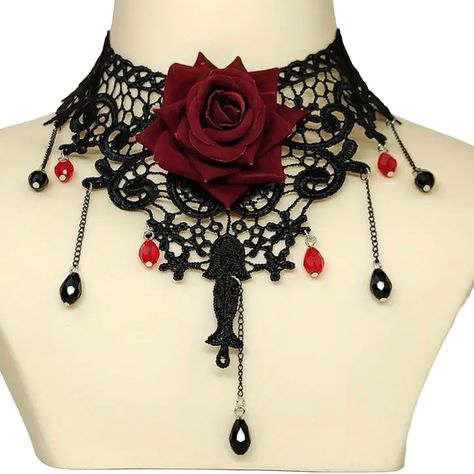 20% Off Bundles! New Without Tags. No Flaws. See Images For Details. Brand: Unknown Item: Choker Size: One Size Length: 14” +2.75” Pendant: Maroon Rose Pendant Drop: 6.5” Color: Black Closure: Lobster Fabric Type: Embroidery Please Ask All Questions Before Purchasing. #Costume #Vampire #Halloween Pretty Vampire Costume, Horror Items, Red And Black Necklace, Vampire Accessories, Vampire Necklace, Vampire Jewelry, Red Gothic, Goth Accessories, Halloween Coustumes