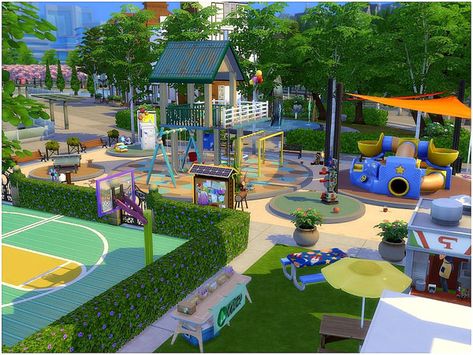 Sims4 Park Ideas, Sims 4 Newcrest Park, Sims Park Ideas, Sims 4 Park Builds, Sims 4 Parks, Sims 4 Park Layout, Park Ideas Design, Sims 4 Playground, Sims 4 Park Ideas