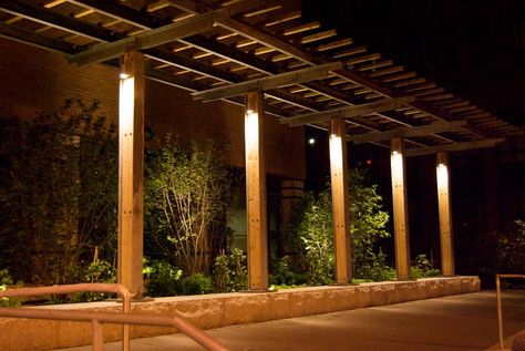 TRELLIS LIGHTING Outdoor Restaurant Lighting Design, Outdoor Column Lights, Column Lights Outdoor, Outdoor Pilar Lights, Trellis Lighting, Pilar Solar Lights, Outdoor Restaurant Lighting, Street Light Pole Design, Canopy Lighting