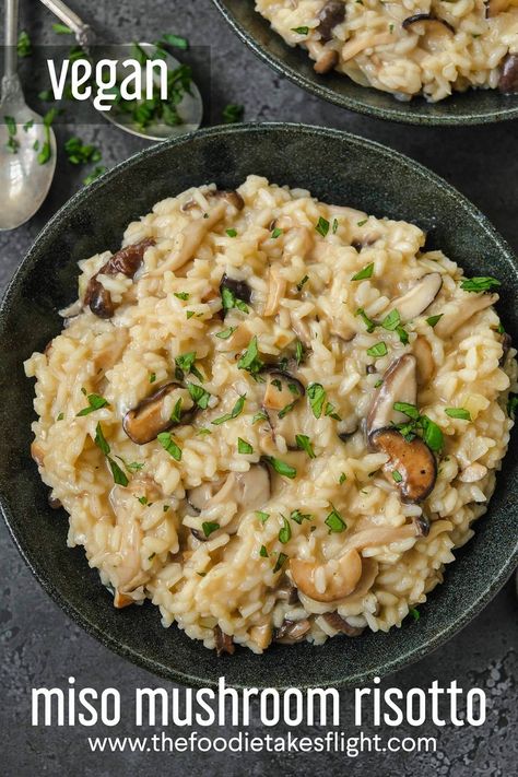 There’s nothing like a creamy risotto! What’s even better is if it’s packed full of umami from the miso paste. This Creamy Vegan Miso Mushroom Risotto is seriously so comforting, hearty, and packed full of flavour. Vegan Recipes With Miso Paste, Vegetarian Japanese Recipes, Recipes With Miso Paste, Miso Risotto, Miso Paste Recipes, Miso Recipes, Vegetarian Japanese, Miso Recipe, Miso Chicken