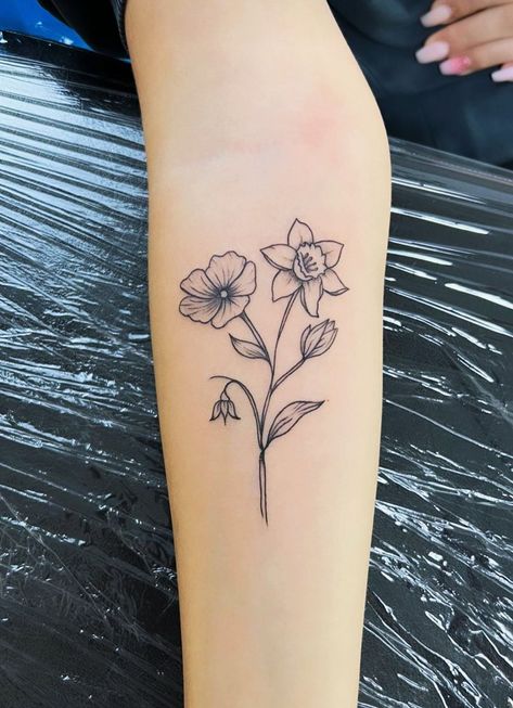 Daffodil And Violet Flower Tattoos, Daffodil And Cosmo Flower Tattoo, Violet And Lily Tattoo, Cosmo And Daffodil Tattoo, Daffodil And Holly Tattoo, Narcissus And Violet Flower Tattoo, Lily And Violet Flower Tattoo, March And February Birth Flower Tattoo, Cosmos And Daffodils Tattoo