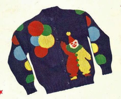 KNIT O GRAF Clown Sweater, Clown Pattern, Funky Sweaters, Knit Fashion Pattern, Novelty Sweater, Cardigan Sweater Pattern, Silly Clothes, Funky Outfits, Knitted Wit