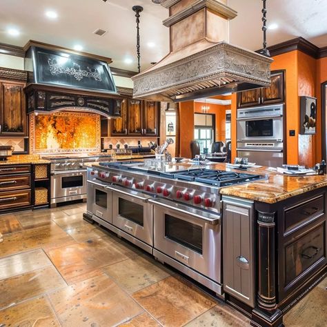 Gourmet Kitchen in Kid Rock’s Whites Creek Mansion Luxury Kitchen Island, Double Ovens, Large Refrigerator, Huge Kitchen, Kitchens Luxury, Opulent Interiors, Celebrity Homes, House On The Rock, Gourmet Kitchen