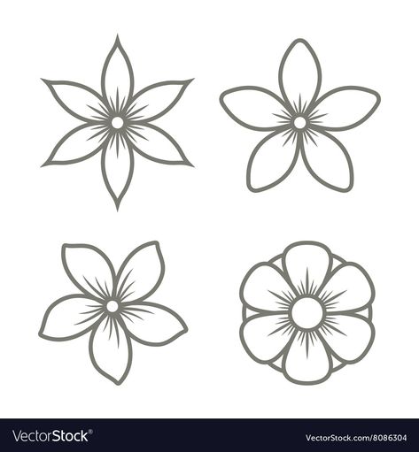 Jasmine Flower Icons Set on White Background Vector Image Hur Man Ritar Blommor, Trin For Trin Tegning, Flower Jasmine, Set Background, Logo Outline, Realistic Rose, Flower Shapes, Seni 2d, Illustration Blume