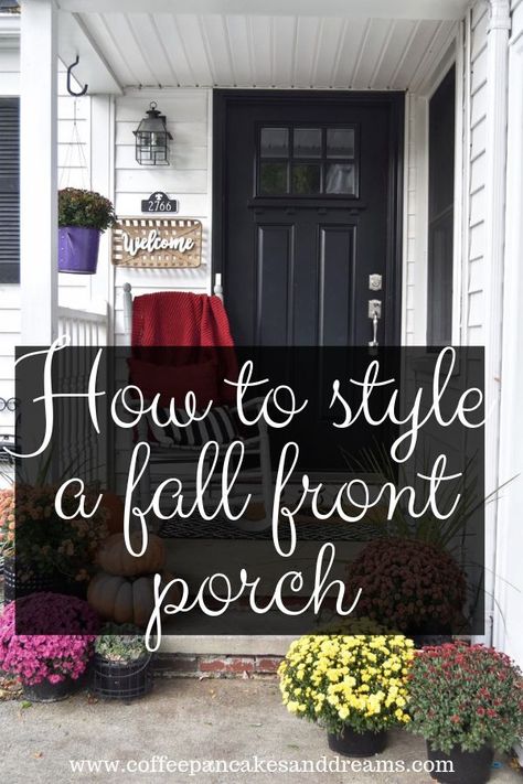 Fall Front Porch Decor Corner, Fall Outside Decor Front Porches Cozy, Flat Front Porch Fall Decor, Fall Front Porch Decor Red Door, Fall Decorations Porch Farmhouse, French Fall Front Porch Decor Ideas, Fall Farmhouse Front Porch Decor, Fall Decor For Front Door Entrance, Outside Fall Decor Front Porches Simple