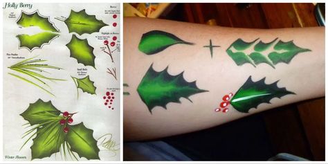 Christmas Face Painting Ideas: Best Holiday Ideas for Beginners Holly Face Paint, Small Christmas Face Paint Ideas, Boys Christmas Face Paint, Poinsettia Face Paint, Christmas Face Painting Step By Step, Cheek Art, Christmas Face Painting, Christmas Leaves, Reindeer Face