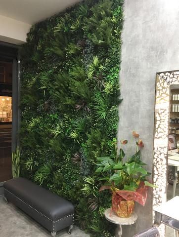 Green Wall Diy, Faux Green Wall, Artificial Vertical Garden, Artificial Grass Wall, Artificial Green Wall, Vertical Garden Design, Indoor Greenery, Artificial Plant Wall, Grass Wall