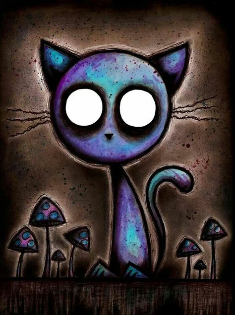 Trippy Cat, Creepy Cat, Trippy Drawings, Bat Art, Cat Sketch, Diy Canvas Art Painting, Trippy Art, Hippie Art, Arte Horror