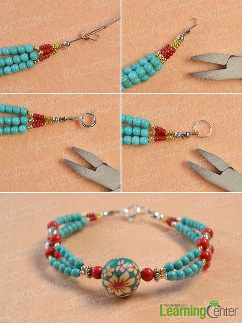 Multiple Strand Bracelet, Anting Manik, Beaded Bracelets Tutorial, Turquoise Bead Bracelet, Homemade Jewelry, Handmade Jewelry Diy, Beaded Bracelets Diy, Jewelry Making Tutorials, Diy Schmuck