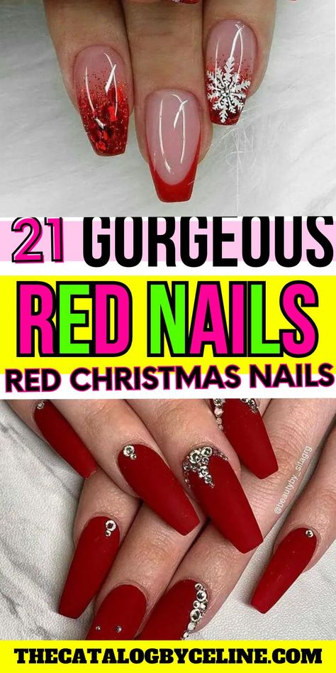 21 Trendy Red Christmas Nails That Are Beyond Gorgeous | Red Nails | Red Nails 2023 | Winter Nails Red Nails 2023, Trendy Red Nails, Hot Red Nails, September Nails Art, Christmas Nail Designs Acrylic, Cute Red Nails, Christmas Nail Colors, Red And White Nails, Red Gel Nails