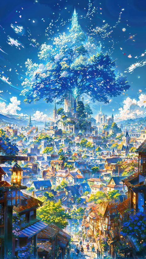 Gray Anime, Kartu Pokemon, Download Anime, Dreamy Artwork, Cocoppa Wallpaper, Pretty Backgrounds, Art Gallery Wallpaper, Fantasy City, Fantasy Places