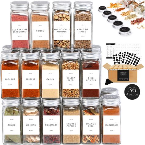 PRICES MAY VARY. 🌟 Upgraded Minimalist Style: Transform your spice jars organizer with our 36-Pack Empty Spice Jars with Labels, featuring sleek metal shaker lids that enhance any modern or traditional kitchen with minimalist elegance. 🏷️ LABEL PERFECTION ENHANCED: Easily find the spice you need with 240 Pre-Printed and Blank Labels for spice jars set tailored for optimal readability and daily use. Our seasoning jars minimalist design keeps your kitchen both organized and stylish. 🌱 SUPERIOR Seasoning Containers, Spice Organization Drawer, Spice Jar Set, Spice Jar Labels, Pepper Spice, Spice Drawer, Spice Set, Glass Spice Jars, Spice Labels