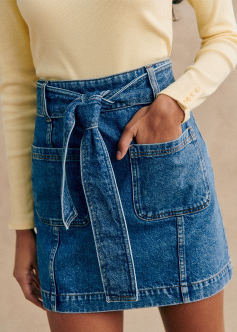 Gillie Skirt - Denim Blue - Organic cotton - organic textile - Sézane Sezane Denim Skirt, Sezane Denim, Spring Essentials, Skirt Denim, Look After Yourself, 2024 Fashion, Parisian Style, Denim Blue, Denim Skirt