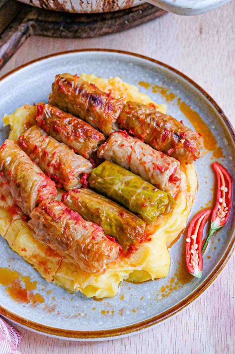 Sarmale: Traditional Romanian Cabbage Rolls - Cristina's Kitchen Smoked Pork Ribs, Summer Savory, Small Cabbage, Paprika Pork, Pickled Cabbage, Romanian Food, Cabbage Leaves, Vegetable Puree, Smoked Pork