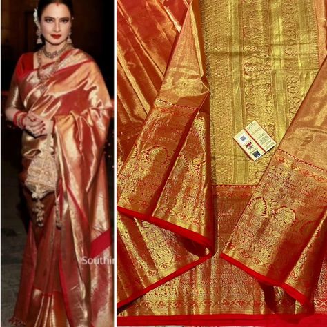 #IndianAttire Rekha's Bridal exclusives 🪷👌🏻 Pure Handloom kanchipuram unique red tissue saree Rich weaving borders as pallu n blouse Silk mark certified products.. *Selling price 12800/-Rs* Free ship Ready to ship #weddingAttire #IndianBride #Silksarees #TreditionalKanchi #Saree❤️ Tissue Saree, Fancy Blouse, Blouse Silk, Fancy Blouses, Fancy Blouse Designs, Indian Attire, Wedding Attire, Indian Bride, Silk Blouse