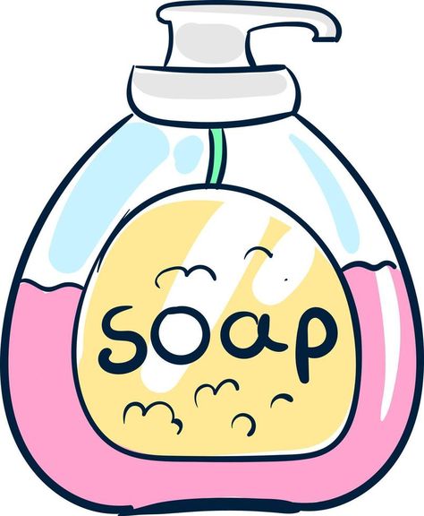 Pink soap in bottle, illustration, vector on white background Soap Drawing, Soap Illustration, Soap Vector, Science Experiments Kids Easy, Bottle Illustration, School Art Activities, Daycare Decor, Pink Soap, Bottle Drawing