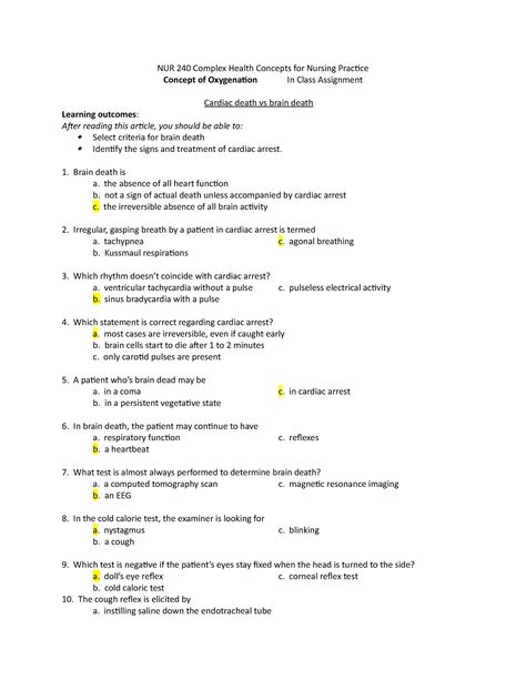 Quiz 1 class one - NUR 240 Complex Health Concepts for Nursing Pracice Concept of Oxygenaion In - Studocu Allegheny County, Heart Function, Lectures Notes, Brain Activities, Pharmacology, Community College, Any Book, Case Study, Nursing