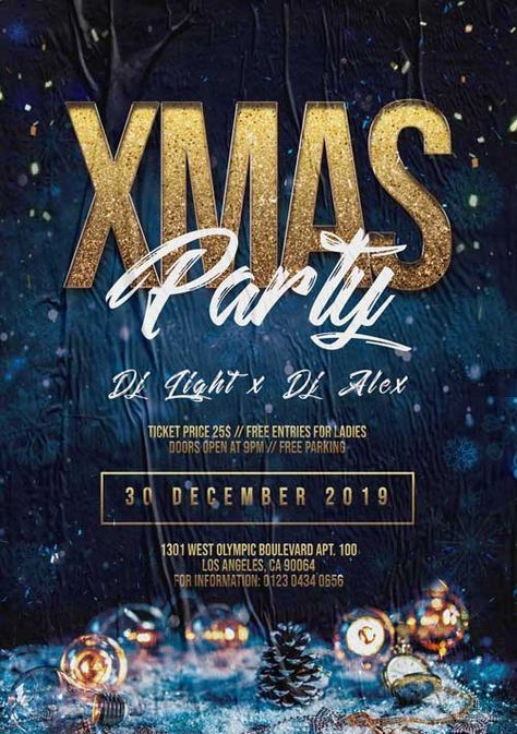 Christmas Club Flyer, Christmas Party Flyer Template Free, Party Flyer Design, Christmas Party Poster, Christmas Flyer Template, New Year Design, Free Psd Flyer Templates, Music Night, Flyer Free