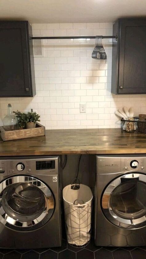 27 Laundry Room Ideas That Look Amazing (And Are Insanely Organized) Laundry Room Ideas With Gray Washer And Dryer, Small Laundry Room Ideas Minimalist, Laundry Room Makeover Front Loaders, Laundry Room With Countertop Over Washer And Dryer, Laundry Room Remodel Modern, 6x9 Laundry Room, Rompus Room Ideas, Small Laundry Room Reno, Cute Laundry Room Storage