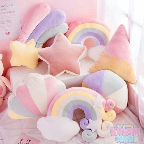 Shell Crown, Kawaii Pillow, Wishing Star, Kawaii Rainbow, Kawaii Bedroom, Bedroom Toys, Green Moon, Moon Pillow, Cute Furniture