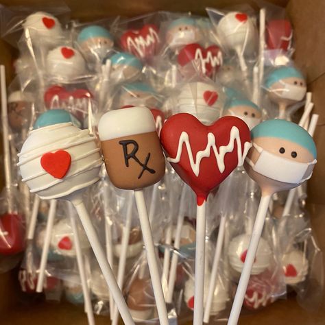 Wine Themed Cake Pops, Nursing Cake Pops, Nurse Cakesicles, Medical Themed Parties Decorations, Nurse Themed Graduation Party Food, Nurse Graduation Centerpieces, Nurse Cake Pops, Vet School Graduation Party Ideas, Nursing Themed Graduation Party