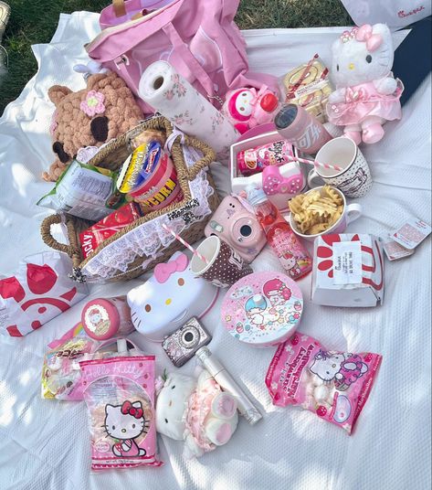 Pink Picnic Aesthetic Birthday, Picnic Birthday Aesthetic, Picnic Aesthetic Pink, Cute Couple Date Ideas, Pink Picnic Aesthetic, Sanrio Picnic, Cute Picnic Ideas, Picnic Ideas For Couples, Hello Kitty Picnic