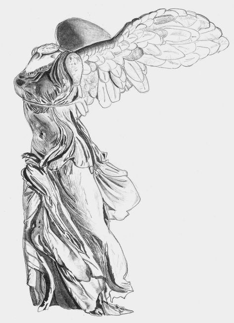 Victory Tattoo, Nike Tattoo, Nike Of Samothrace, Winged Victory Of Samothrace, Winged Victory, Ancient Greek Sculpture, Statue Tattoo, Greek Tattoos, Greek Sculpture