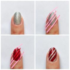 Easy Diy Christmas Nail Designs, Christmas Nails Easy Diy, Christmas Nails Diy Easy, Easy Diy Christmas Nails, Simple Xmas Nails, Diy Christmas Nails Easy, Candy Cane Diy, Candy Cane Nail Art, Nails Candy Cane