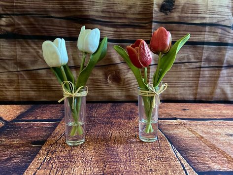 Flowers In Glass Vase, Small Glass Vase, Silk Tulips, Tulip Vase, Tulips Arrangement, Small Glass Vases, Silk Florals, Tulips In Vase, Gifts For Photographers