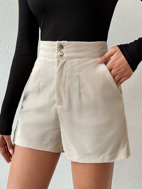 SHEIN Essnce Pantalones Cortos De Pana De Color LisoHe descubierto los artículos más increíbles en SHEIN.com, ¡ve y echa un vistazo! Nude Style, Corduroy Shorts, Women Shorts, Track Shorts, Shorts Casual, Pleated Shorts, Fall Fashion Outfits, Fall Fashion, Women Clothing