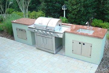 Outdoor Cooking Area with Removable Grill - traditional - patio ... Build An Outdoor Kitchen, Entertaining Patio, Outdoor Cooking Area, Outdoor Kitchen Countertops, Outdoor Kitchen Bars, Grill Station, Build Outdoor Kitchen, Outdoor Kitchen Appliances, Outdoor Kitchen Design Layout