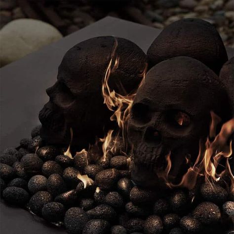 Fire Pit Essentials, Fire Pit Decor, Skull Fire, Scary Decorations, Halloween Tattoo, Goth Home, Goth Home Decor, Goth Decor, Faux Fireplace