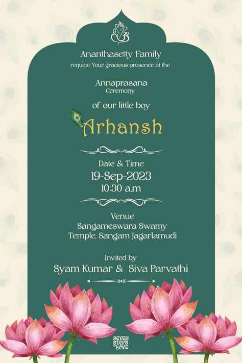 Annaprasanna Invitation Card Jain Parna Invitation Card, Annaprashan Invitation Card Design, Navarathri Invitation, Indian Wedding Card Background, Mundan Invite, Naming Ceremony Invitation, Hindu Wedding Invitation Cards, Happy Diwali Wallpapers, Wedding Card Design Indian