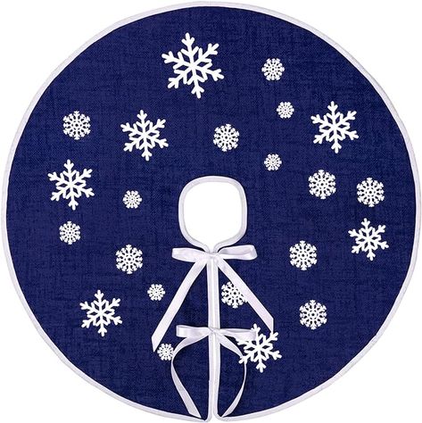 Amazon.com: N&T NIETING Christmas Tree Skirt, 30 Inch Rustic Burlap Tree Skirt with Snowflakes Printed Christmas Tree Mat for Xmas Holiday Party Decoration, Dark Blue : Home & Kitchen Blue Tree Skirt, Thoughtful Xmas Gifts, Farmhouse Tree Skirts, Burlap Tree, Girls Xmas Gifts, Christmas Tree Mat, Burlap Tree Skirt, Burlap Trees, Blue Christmas Tree