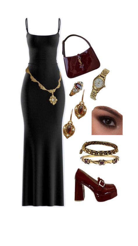 Evening Outfit Going Out Classy, Black Hostess Outfit Restaurant, Jazz Club Dress, Dark Feminine Outfits Black Women, Black Dress Styling Ideas, Dark Feminine Style Outfits, Jazz Inspired Outfits, Fame Dr Outfits Interview, Classy Dark Aesthetic