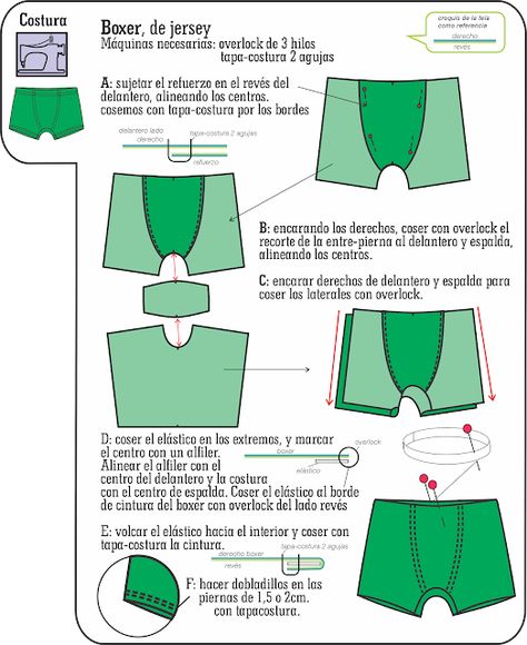 Diseño y Costura: Boxer de jersey Sewing Boxers Men, Diy Boxers, Boxers Pattern, Mens Boxers Pattern, Boxer Brief Pattern, Boxer Pattern, Retro Dress Pattern, Starting A Clothing Business, Men Pants Pattern