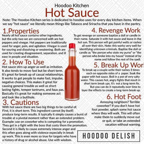 Ms Avi on Instagram: “~*~ HOODOO KITCHEN: HOT SAUCE ~*~ Continuing our series on the use of common kitchen items, here is hot sauce! This little condiment has a…” Hoodoo Delish, Museum Statues, Hoodoo Conjure Rootwork, Witch Candle, Hoodoo Magic, Hoodoo Conjure, Spells Magic, Hoodoo Spells, Banishing Spell