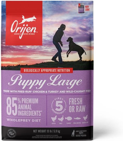 ORIJEN Puppy Large Grain-Free Dry Puppy Food, 13-lb bag - Chewy.com Orijen Dog Food, High Protein Dog Food, Dehydrated Chicken, Wild Caught Fish, Chicken Heart, Free Puppies, Protein Rich Foods, Green Lentils, Best Dog Food