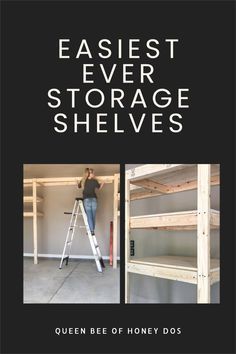 Fast and easy storage shelves for your garage! This method is perfect for the lone DIYer. #woodworking #storage #garage #shelves #DIY Easy Garage Shelves, Diy Garage Shelving, Woodwork Shelves, Above Fridge Storage, Garage Shelves Diy, Garage Shelving Ideas, Hanging Garage Shelves, Working Garage, Garage Redo